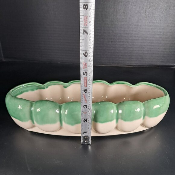 MCM, Vintage Oblong Ceramic Planter Green Drip Glaze And Ivory Base - Picture 7 of 9